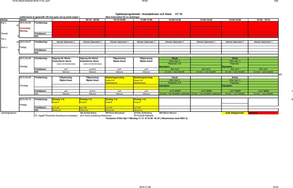 Optometri 1 Klinisk Optometri 1 3 2015-04-08 Föreläsning: Upprop KL+Kemi Upprop KL+Kemi Tillpassning Tillpassning Klinik Klinik Inspirations demo Inspirations demo Mjuka linser Mjuka linser (Klin Opt