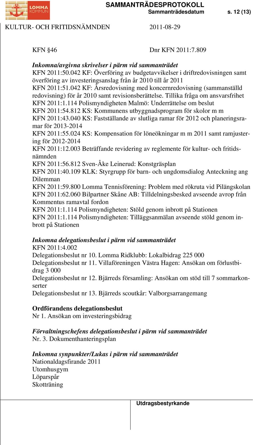 042 KF: Årsredovisning med koncernredovisning (sammanställd redovisning) för år 2010 samt revisionsberättelse. Tillika fråga om ansvarsfrihet KFN 2011:1.