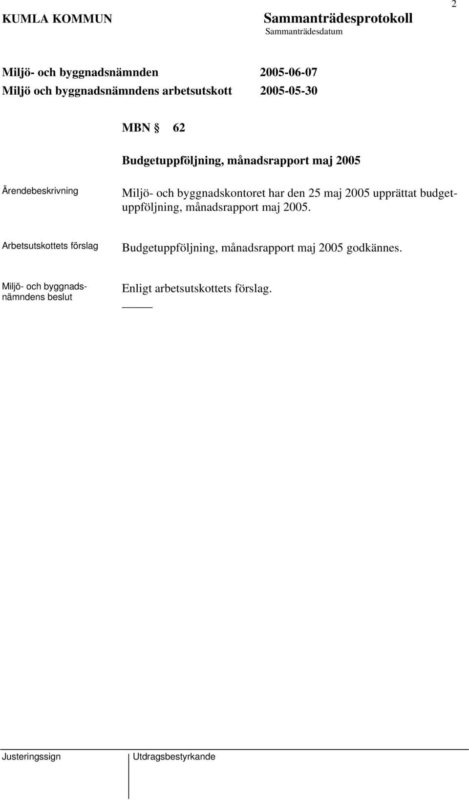 budgetuppföljning, månadsrapport maj 2005.