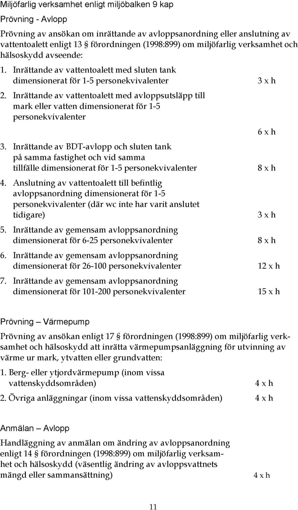 Inrättande av vattentoalett med avloppsutsläpp till mark eller vatten dimensionerat för 1-5 personekvivalenter 3.