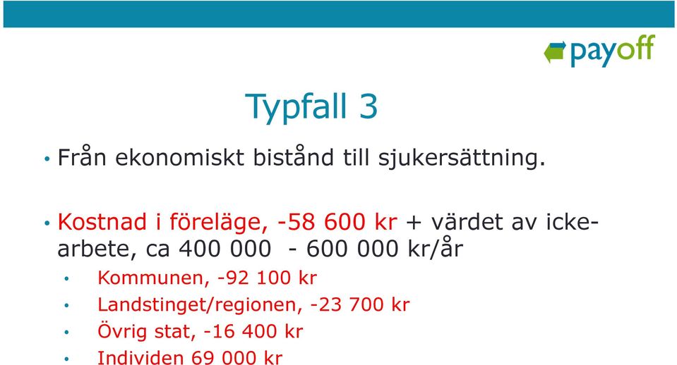 400 000-600 000 kr/år Kommunen, -92 100 kr