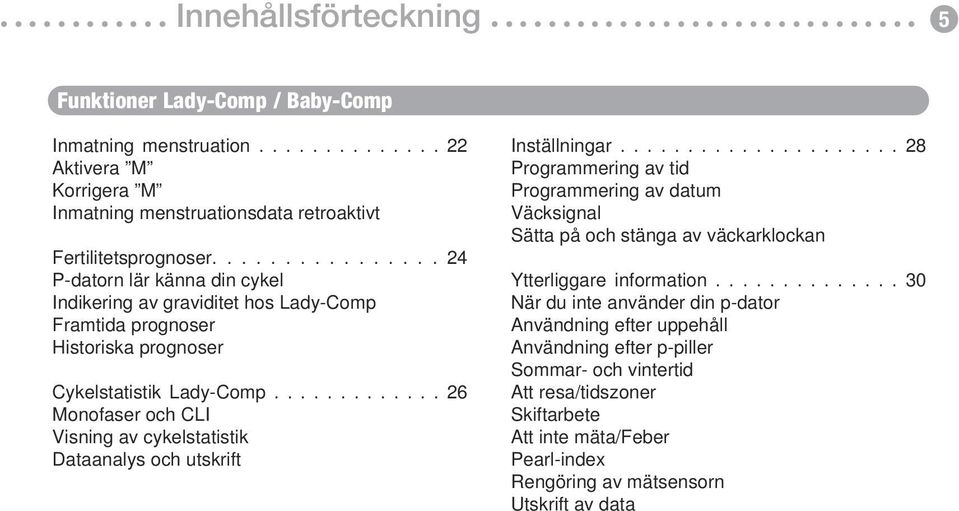 Indikering prognoser griditet Lady-Comp Framtida fruktbarhetsindikeringar Cykelstatistik Historik fruktbarhetsindikeringar Lady-Comp 26 Monofaser och CLI Visning Cykelstatistik cykelstatistik