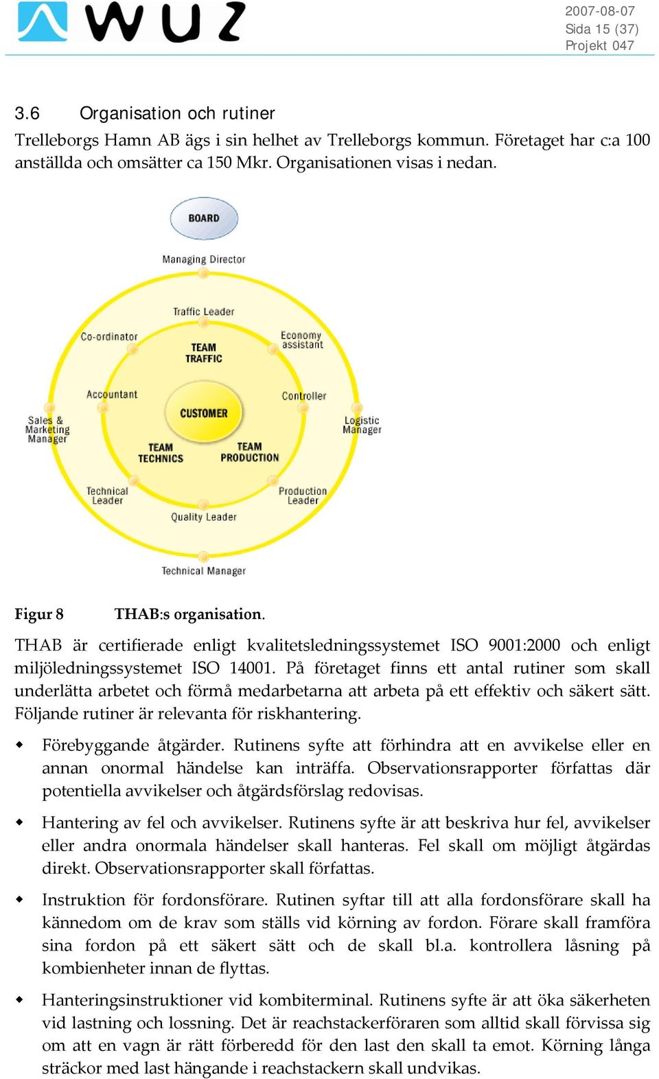 På företaget finns ett antal rutiner som skall underlätta arbetet och förmå medarbetarna att arbeta på ett effektiv och säkert sätt. Följande rutiner är relevanta för riskhantering.