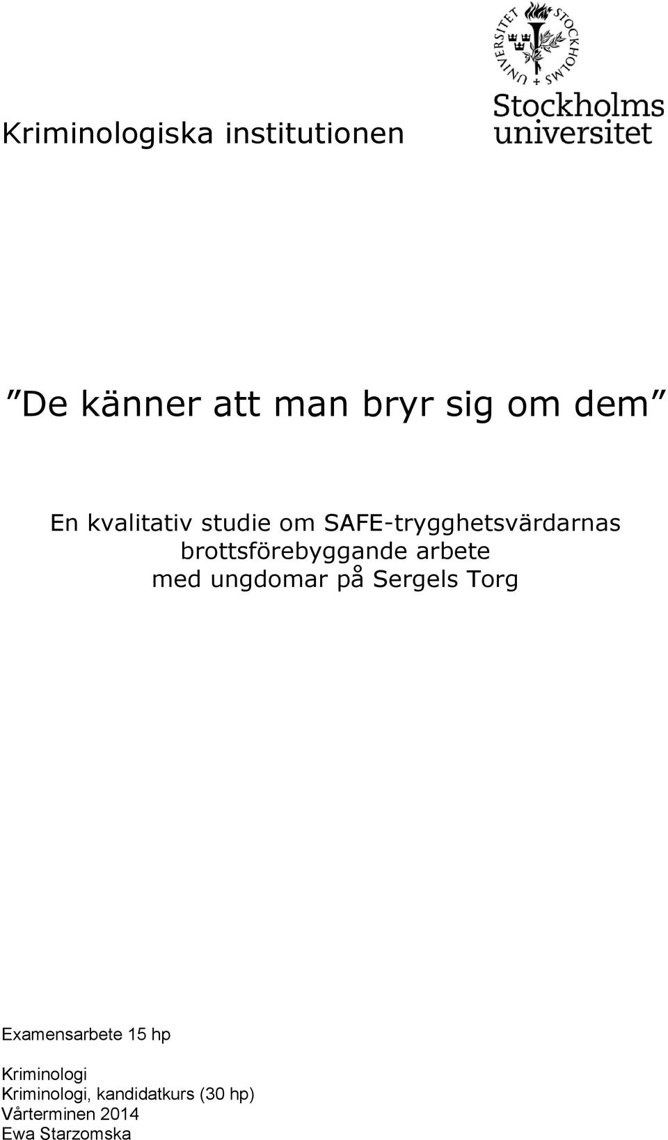 arbete med ungdomar på Sergels Torg Examensarbete 15 hp