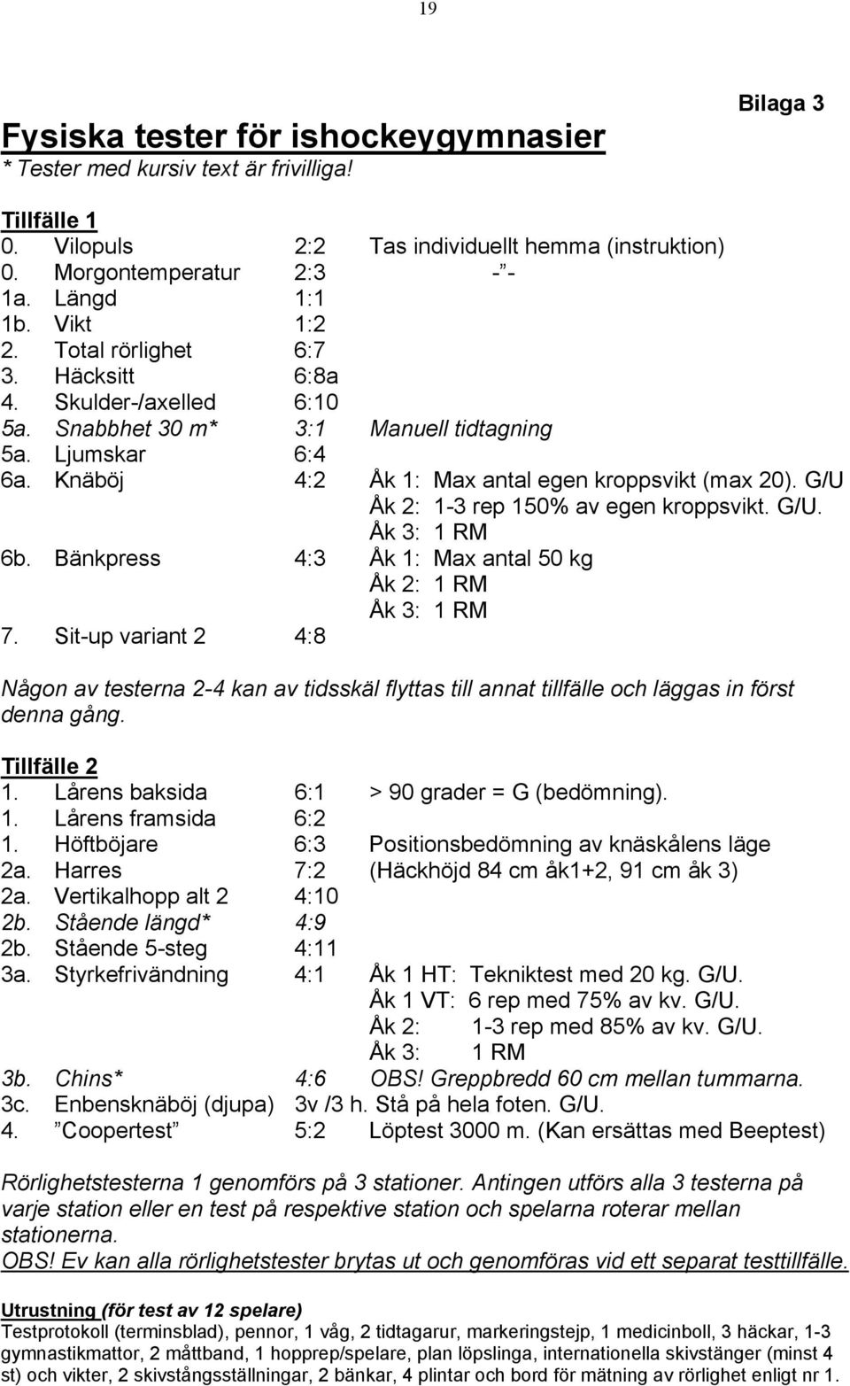 G/U Åk 2: 1-3 rep 150% av egen kroppsvikt. G/U. Åk 3: 1 RM 6b. Bänkpress 4:3 Åk 1: Max antal 50 kg Åk 2: 1 RM Åk 3: 1 RM 7.