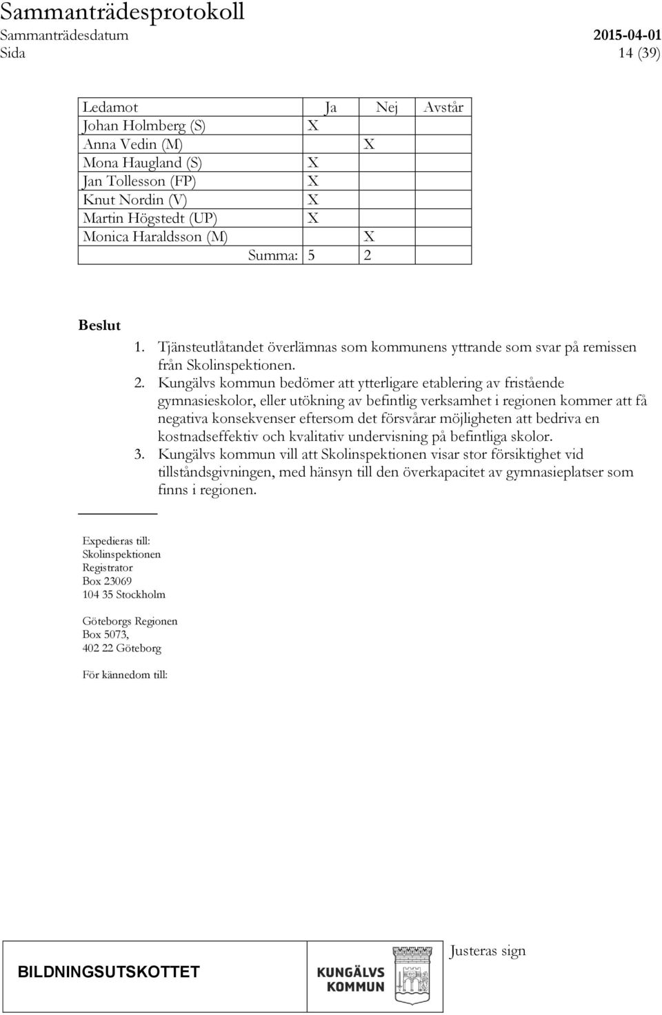 2. Kungälvs kommun bedömer att ytterligare etablering av fristående 3.