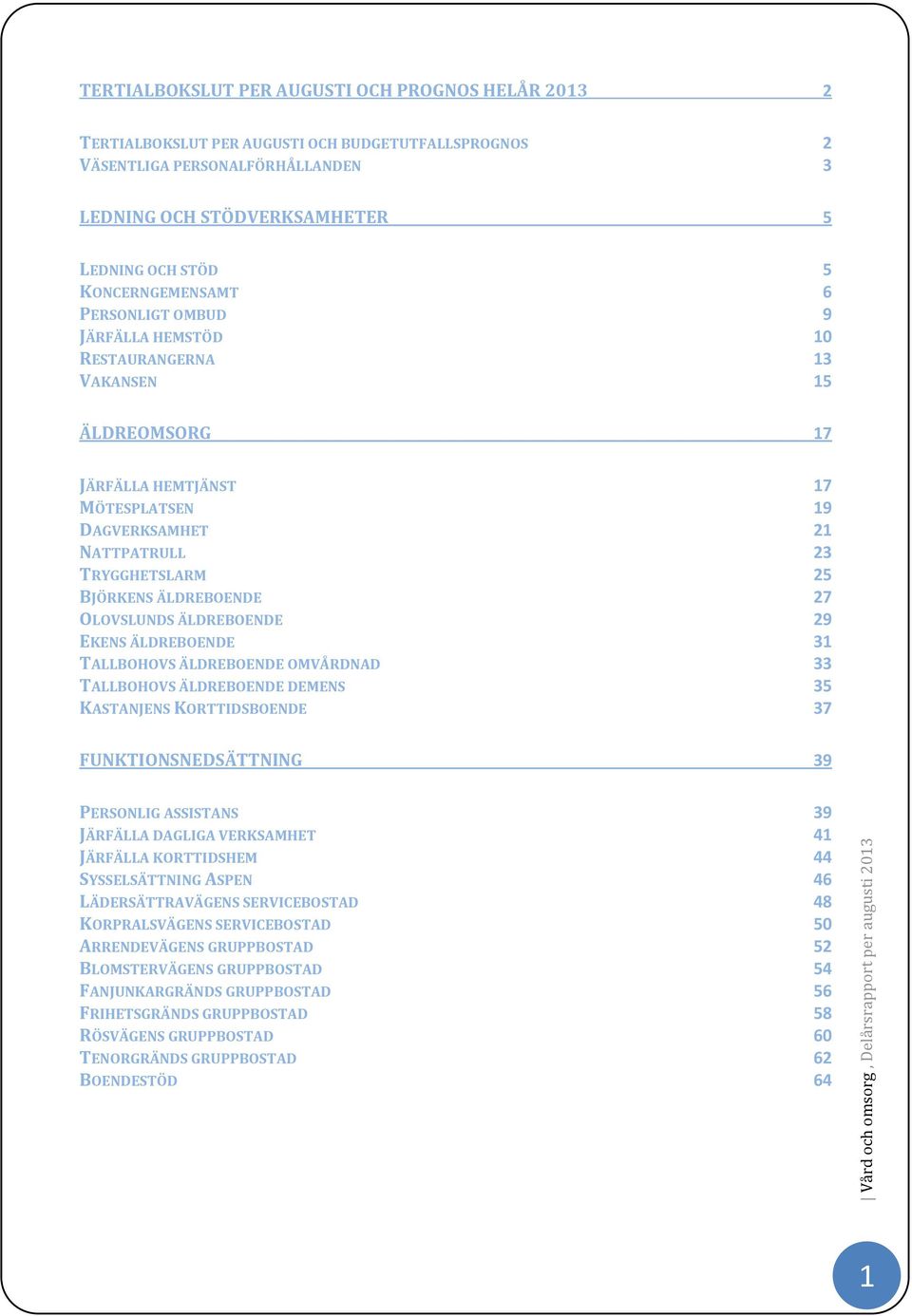 ÄLDREBOENDE 27 OLOVSLUNDS ÄLDREBOENDE 29 EKENS ÄLDREBOENDE 31 TALLBOHOVS ÄLDREBOENDE OMVÅRDNAD 33 TALLBOHOVS ÄLDREBOENDE DEMENS 35 KASTANJENS KORTTIDSBOENDE 37 FUNKTIONSNEDSÄTTNING 39 PERSONLIG