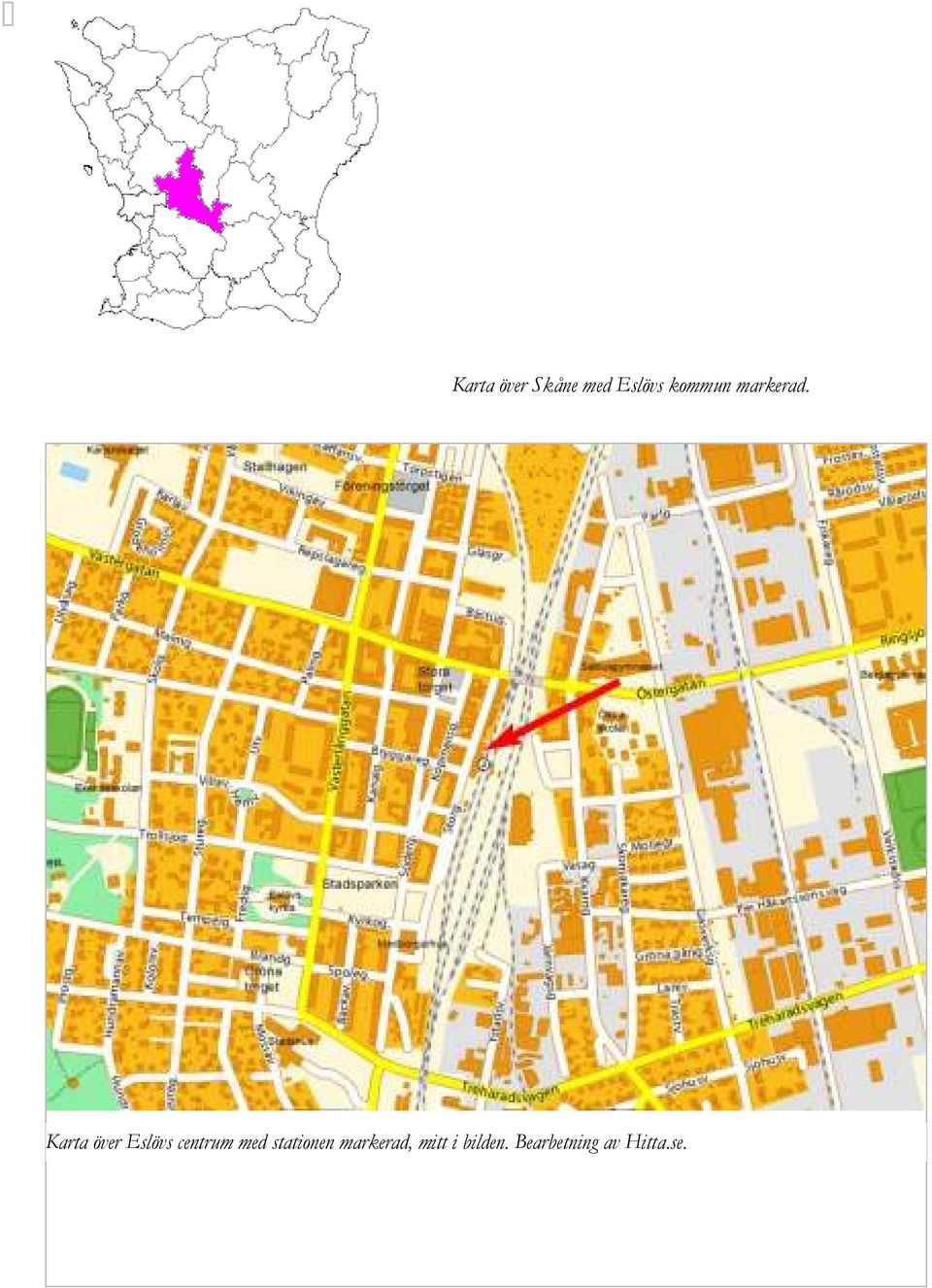 Karta över Eslövs centrum med