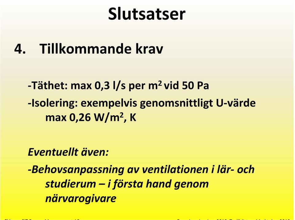 Isolering: exempelvis genomsnittligt U värde max 0,26 W/m