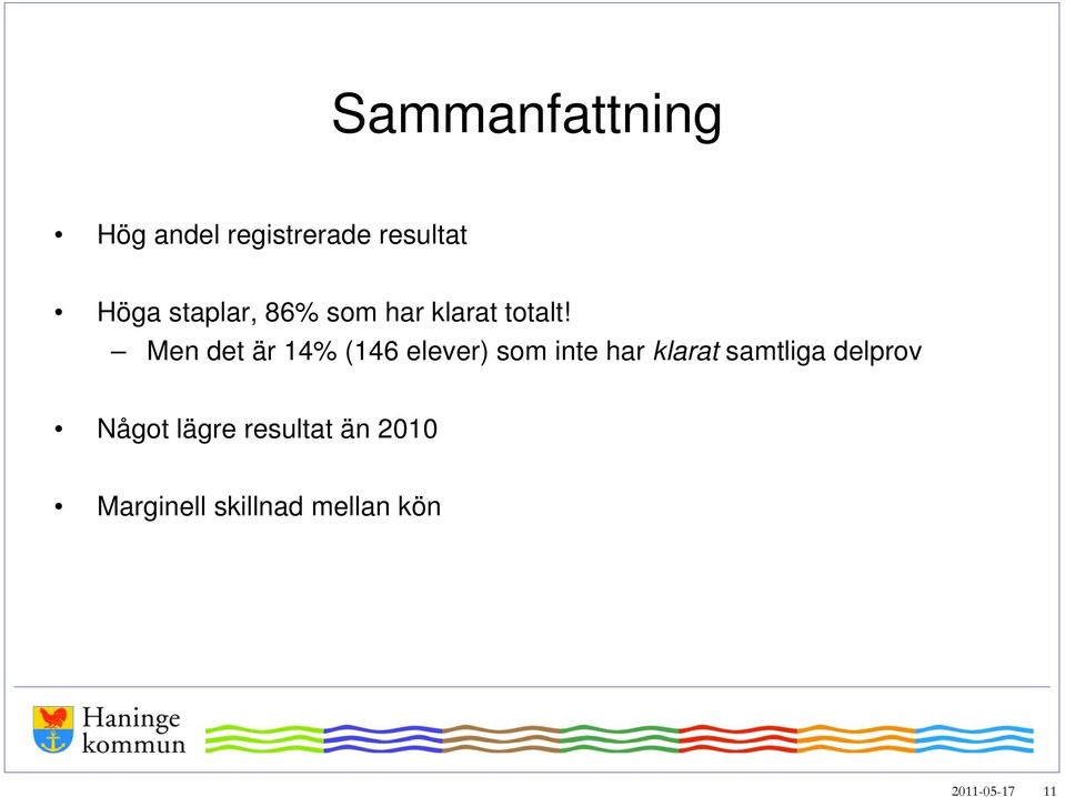 Men det är 14% (146 elever) som inte har klarat samtliga