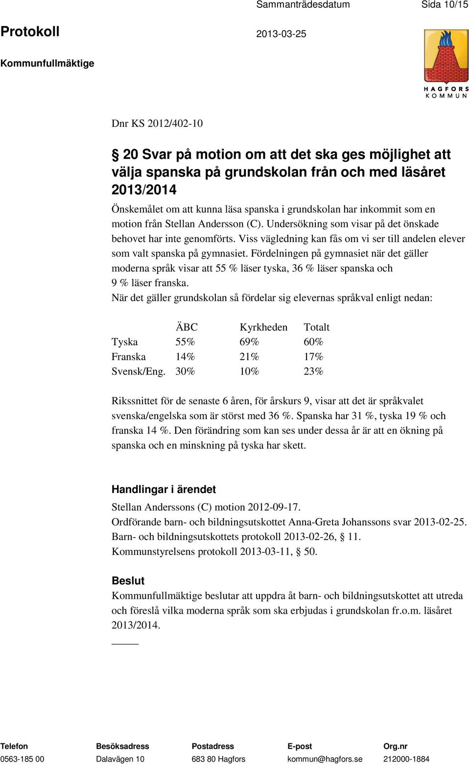 Viss vägledning kan fås om vi ser till andelen elever som valt spanska på gymnasiet.