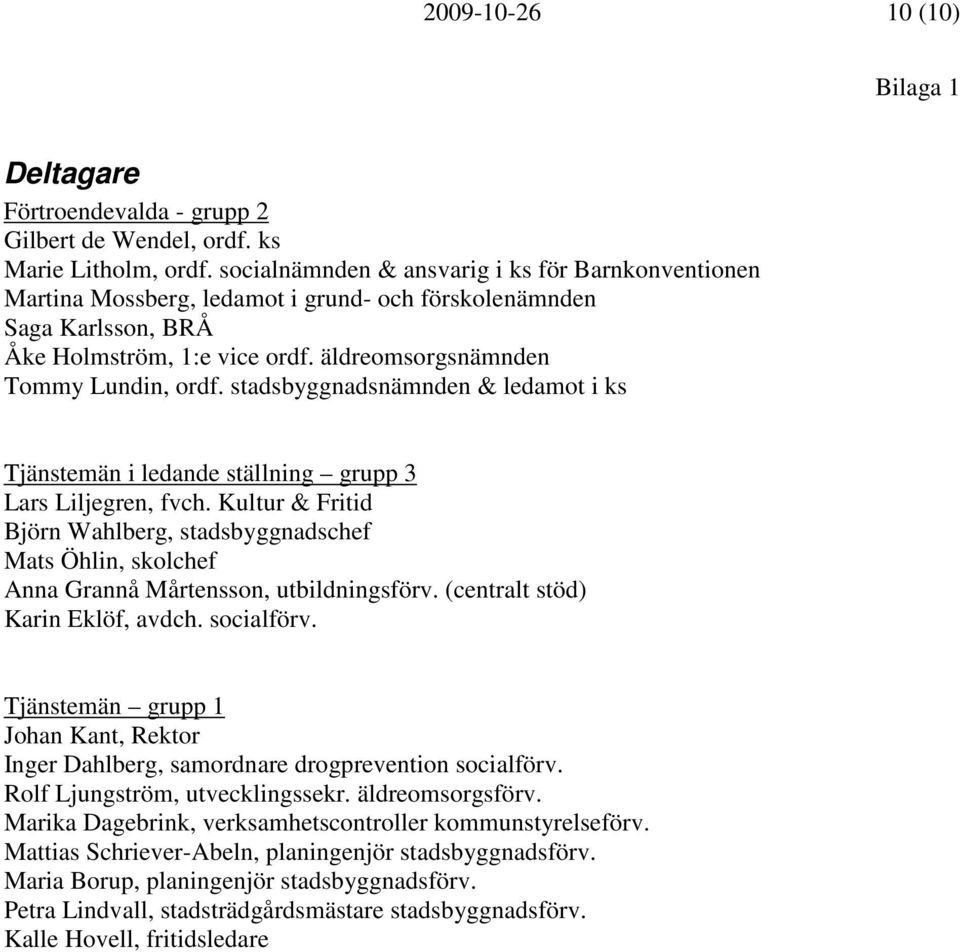 stadsbyggnadsnämnden & ledamot i ks Tjänstemän i ledande ställning grupp 3 Lars Liljegren, fvch.