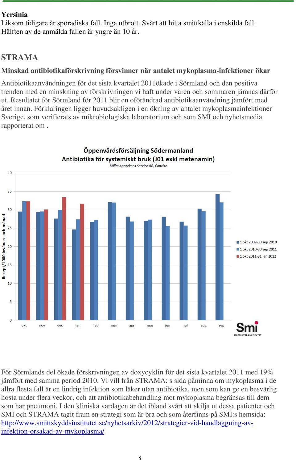 minskning av förskrivningen vi haft under våren och sommaren jämnas därför ut. Resultatet för Sörmland för 2011 blir en oförändrad antibiotikaanvändning jämfört med året innan.
