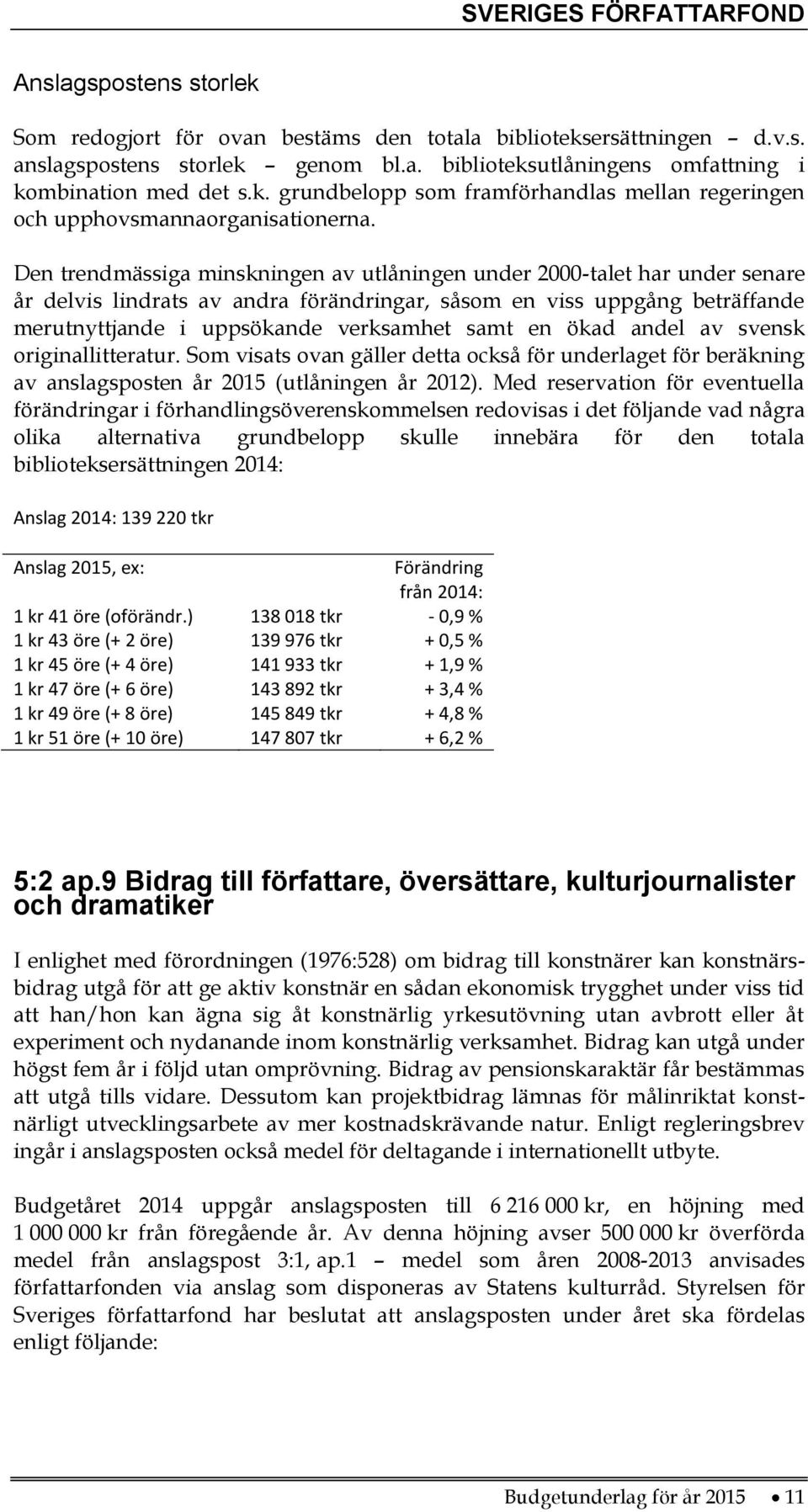 ökad andel av svensk originallitteratur. Som visats ovan gäller detta också för underlaget för beräkning av anslagsposten år 2015 (utlåningen år 2012).