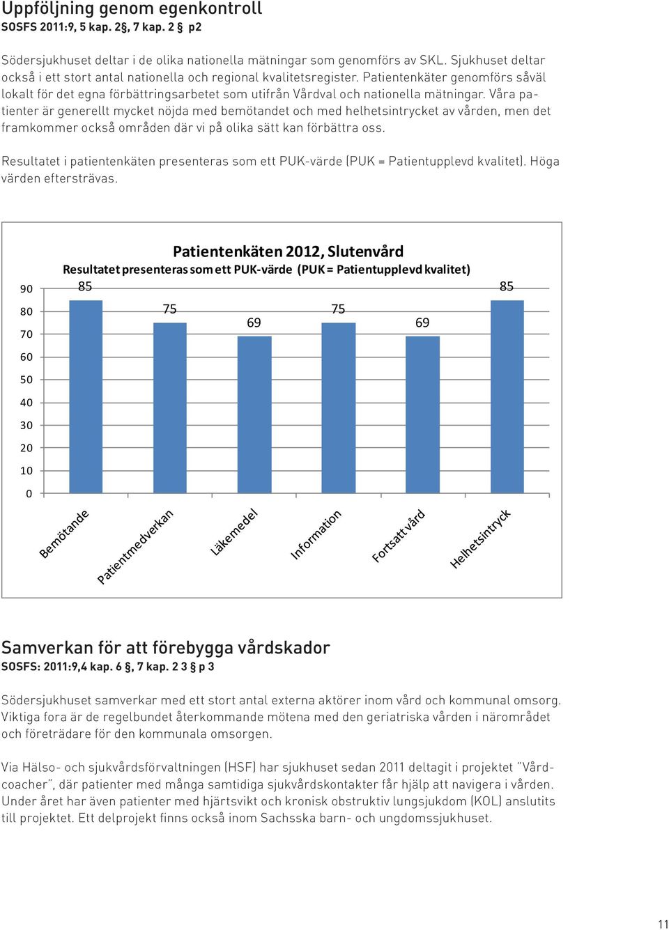 Våra patienter är generellt mycket nöjda med bemötandet och med helhetsintrycket av vården, men det framkommer också områden där vi på olika sätt kan förbättra oss.