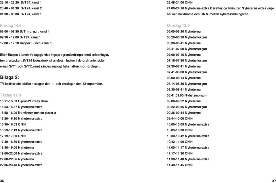 10 Rapport lunch, kanal 1 Efter Rapport lunch fredag gjordes inga programändringar med anledning av terrorattacken.