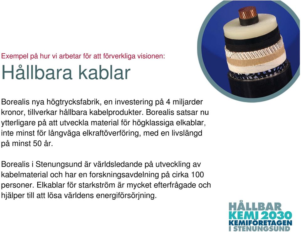 Borealis satsar nu ytterligare på att utveckla material för högklassiga elkablar, inte minst för långväga elkraftöverföring, med en