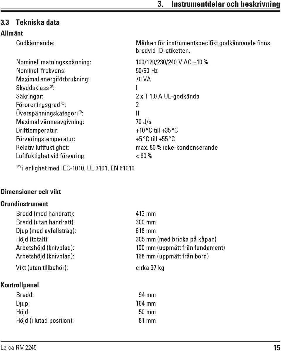 Överspänningskategori ➀ : II Maximal värmeavgivning: 70 J/s Drifttemperatur: +10 C till +35 C Förvaringstemperatur: +5 C till +55 C Relativ luftfuktighet: max.