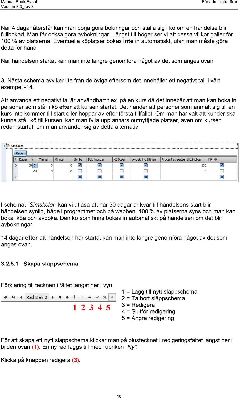 När händelsen startat kan man inte längre genomföra något av det som anges ovan. 3. Nästa schema avviker lite från de öviga eftersom det innehåller ett negativt tal, i vårt exempel -14.