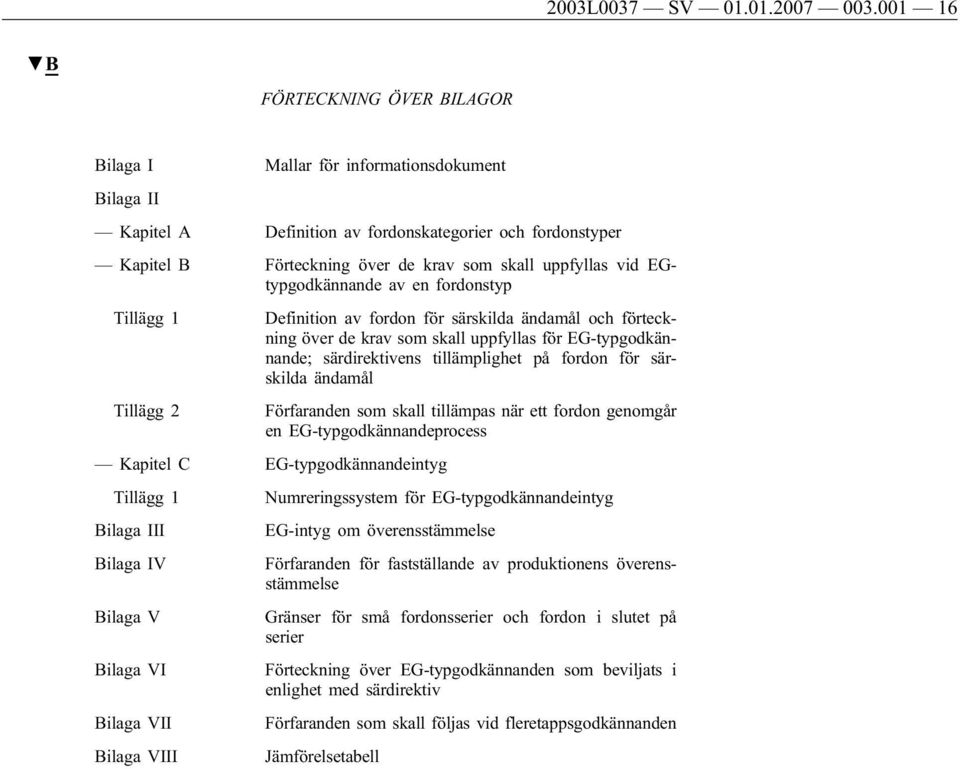 vid EGtypgodkännande av en fordonstyp Tillägg 1 Definition av fordon för särskilda ändamål och förteckning över de krav som skall uppfyllas för EG-typgodkännande; särdirektivens tillämplighet på