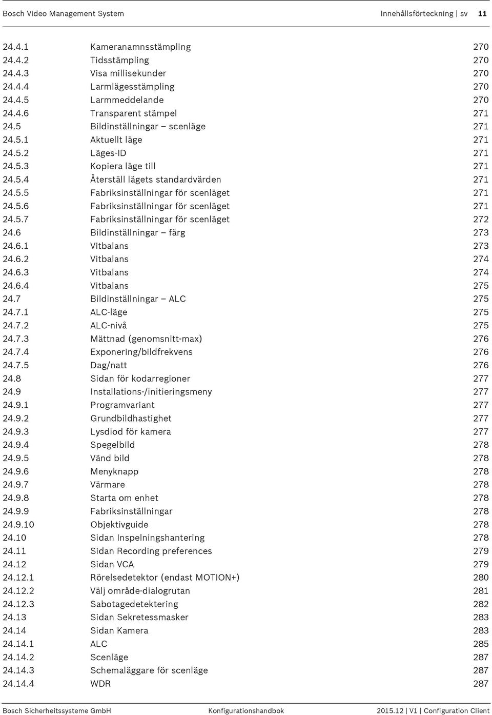 5.6 Fabriksinställningar för scenläget 271 24.5.7 Fabriksinställningar för scenläget 272 24.6 Bildinställningar färg 273 24.6.1 Vitbalans 273 24.6.2 Vitbalans 274 24.6.3 Vitbalans 274 24.6.4 Vitbalans 275 24.