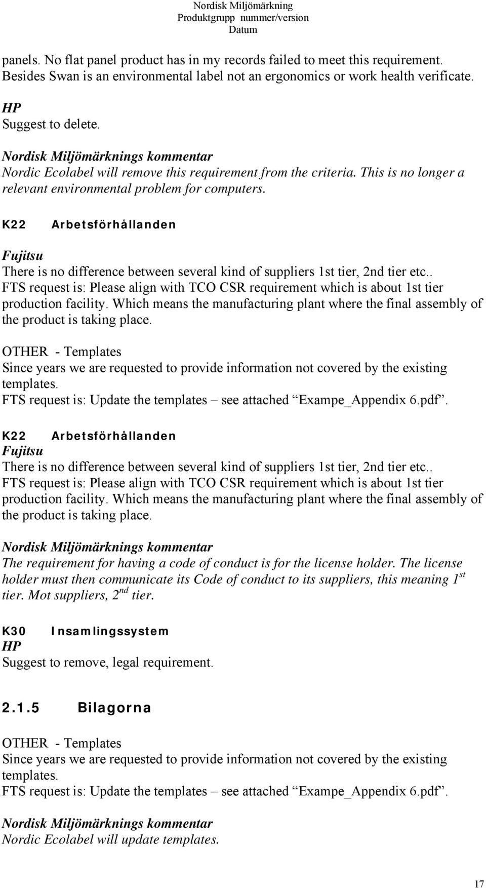 K22 Arbetsförhållanden Fujitsu There is no difference between several kind of suppliers 1st tier, 2nd tier etc.
