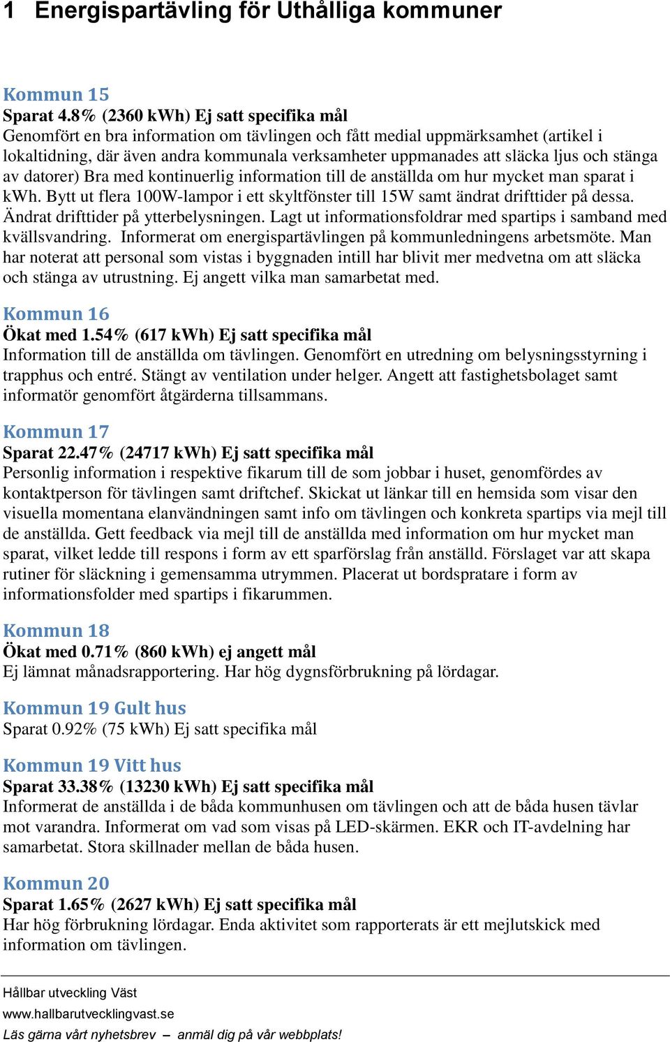och stänga av datorer) Bra med kontinuerlig information till de anställda om hur mycket man sparat i kwh. Bytt ut flera 100W-lampor i ett skyltfönster till 15W samt ändrat drifttider på dessa.