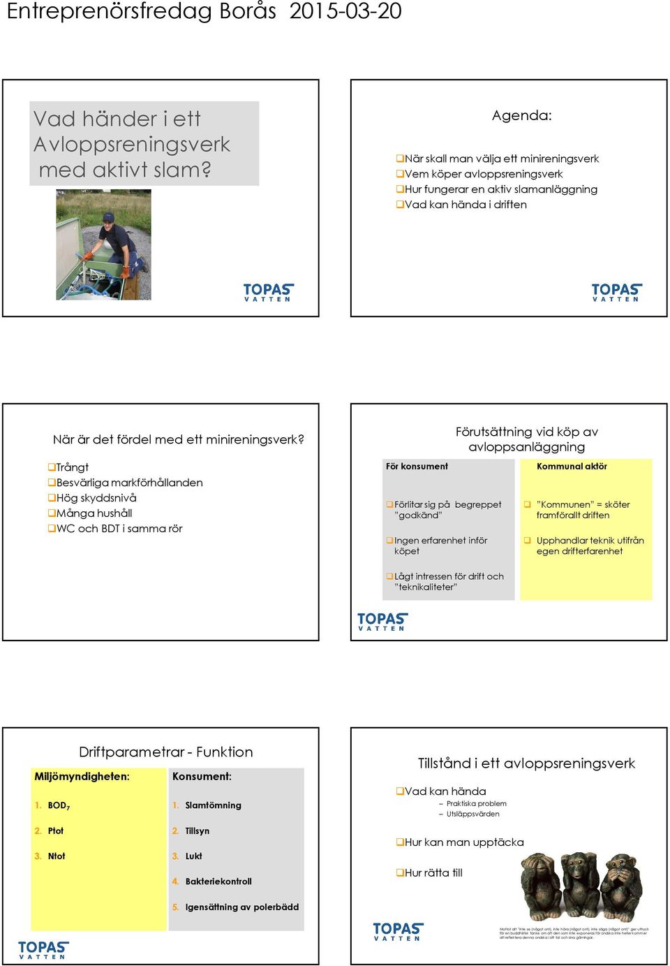 Trångt Besvärliga markförhållanden Hög skyddsnivå Många hushåll WC och BDT i samma rör För konsument Förlitar sig på begreppet godkänd Ingen erfarenhet inför köpet Förutsättning vid köp av