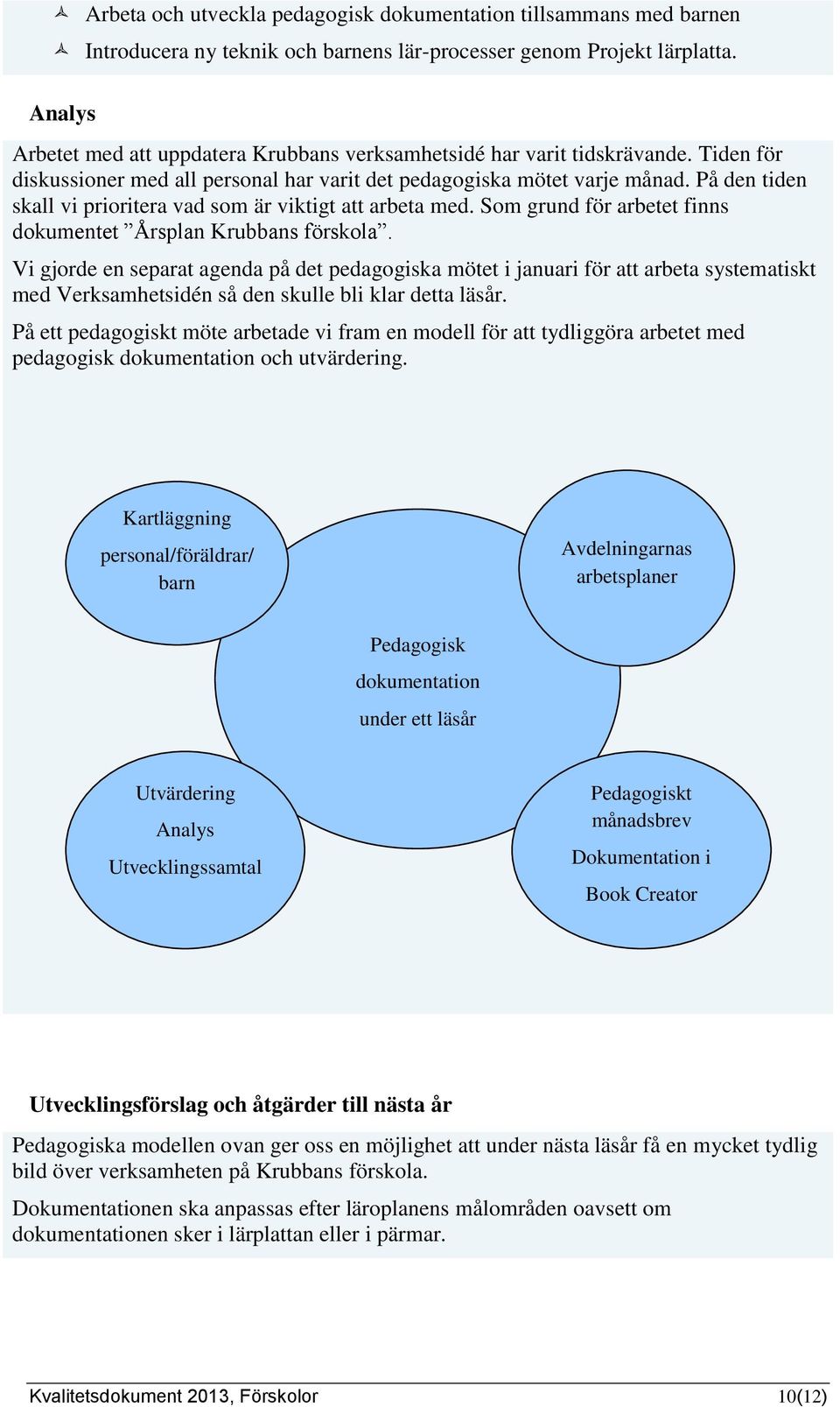 På den tiden skall vi prioritera vad som är viktigt att arbeta med. Som grund för arbetet finns dokumentet Årsplan Krubbans förskola.