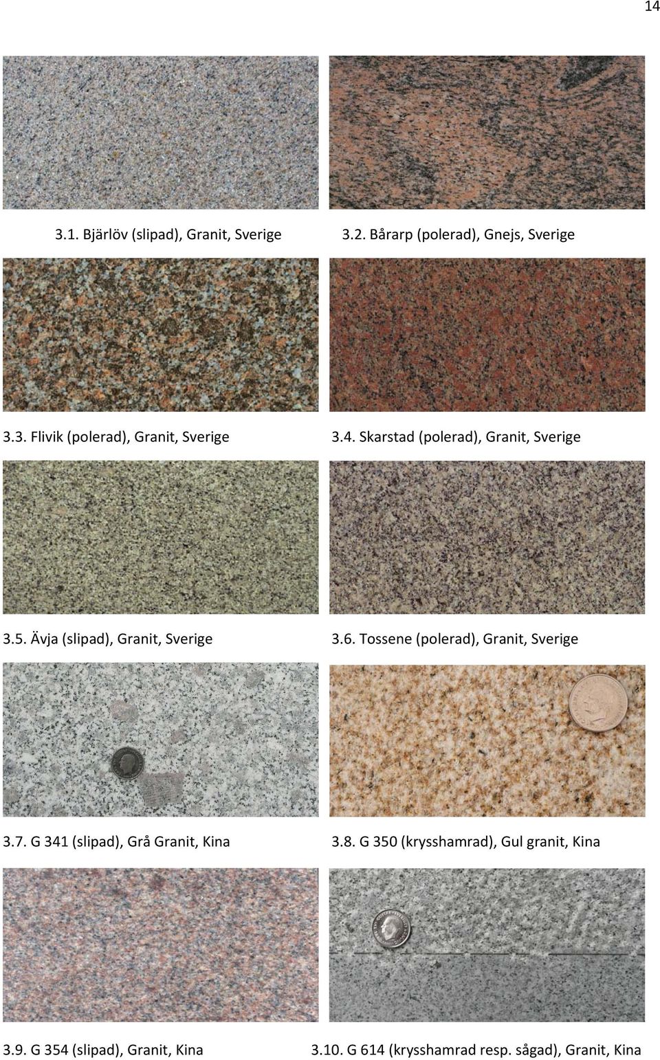 Tossene (polerad), Granit, Sverige 3.7. G 341 (slipad), Grå Granit, Kina 3.8.