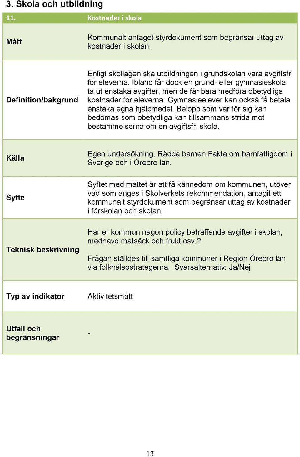 Belopp som var för sig kan bedömas som obetydliga kan tillsammans strida mot bestämmelserna om en avgiftsfri skola. Egen undersökning, Rädda barnen Fakta om barnfattigdom i Sverige och i Örebro län.