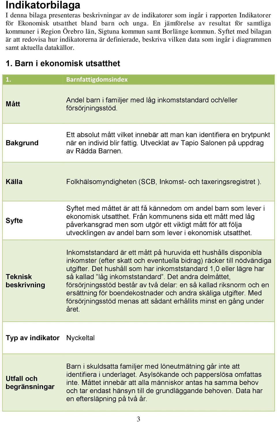 t med bilagan är att redovisa hur indikatorerna är definierade, beskriva vilken data som ingår i diagrammen samt aktuella datakällor. 1. Barn i ekonomisk utsatthet 1.