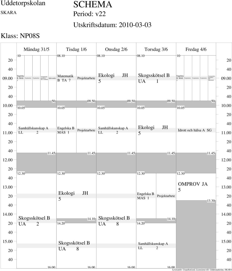 3/6 Fredag 4/6 0 0 B MAS svetslokal B MAS