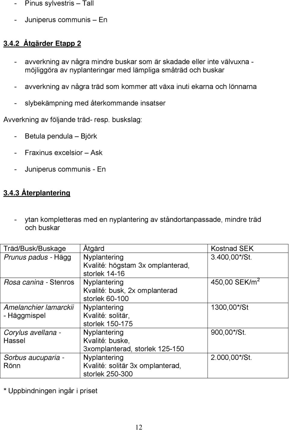 inuti ekarna och lönnarna - slybekämpning med återkommande insatser Avverkning av följande träd- resp. buskslag: - Fraxinus excelsior Ask - Juniperus communis - En 3.4.