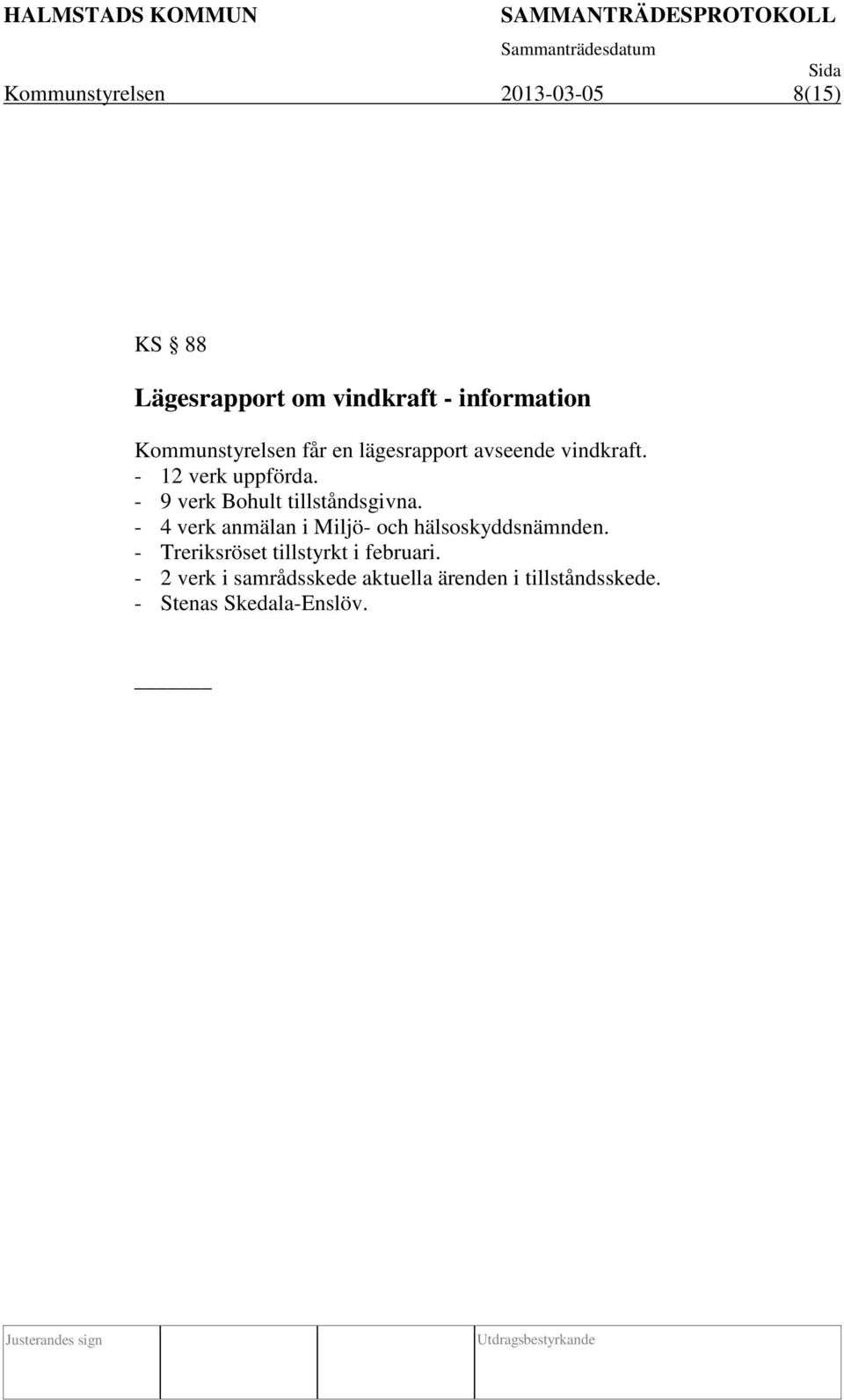 - 9 verk Bohult tillståndsgivna. - 4 verk anmälan i Miljö- och hälsoskyddsnämnden.