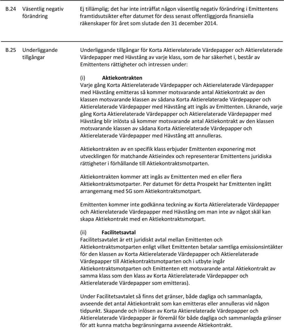 25 Underliggande tillgångar Underliggande tillgångar för Korta Aktierelaterade Värdepapper och Aktierelaterade Värdepapper med Hävstång av varje klass, som de har säkerhet i, består av Emittentens