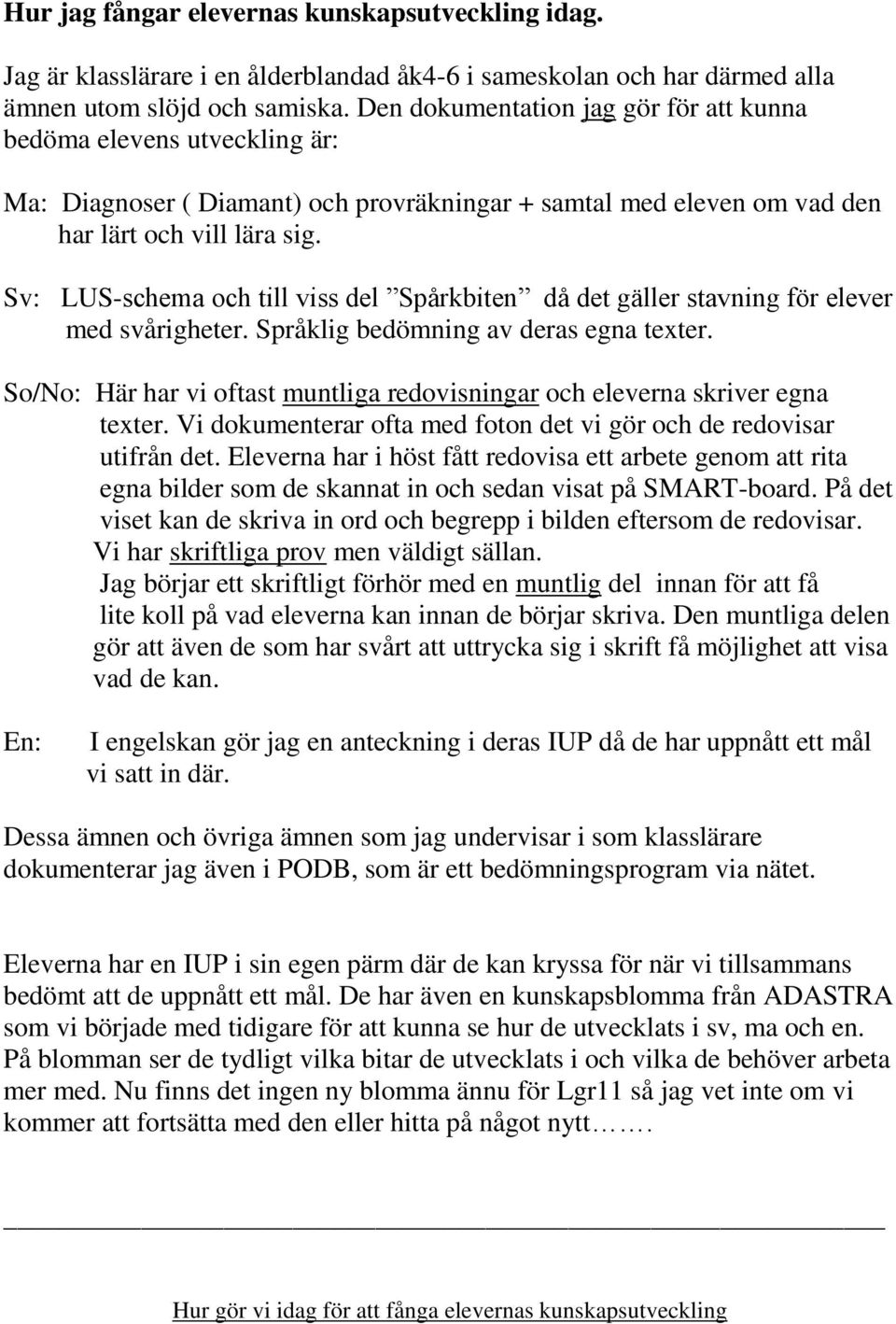 Sv: LUS-schema ch till viss del Spårkbiten då det gäller stavning för elever med svårigheter. Språklig bedömning av deras egna texter.