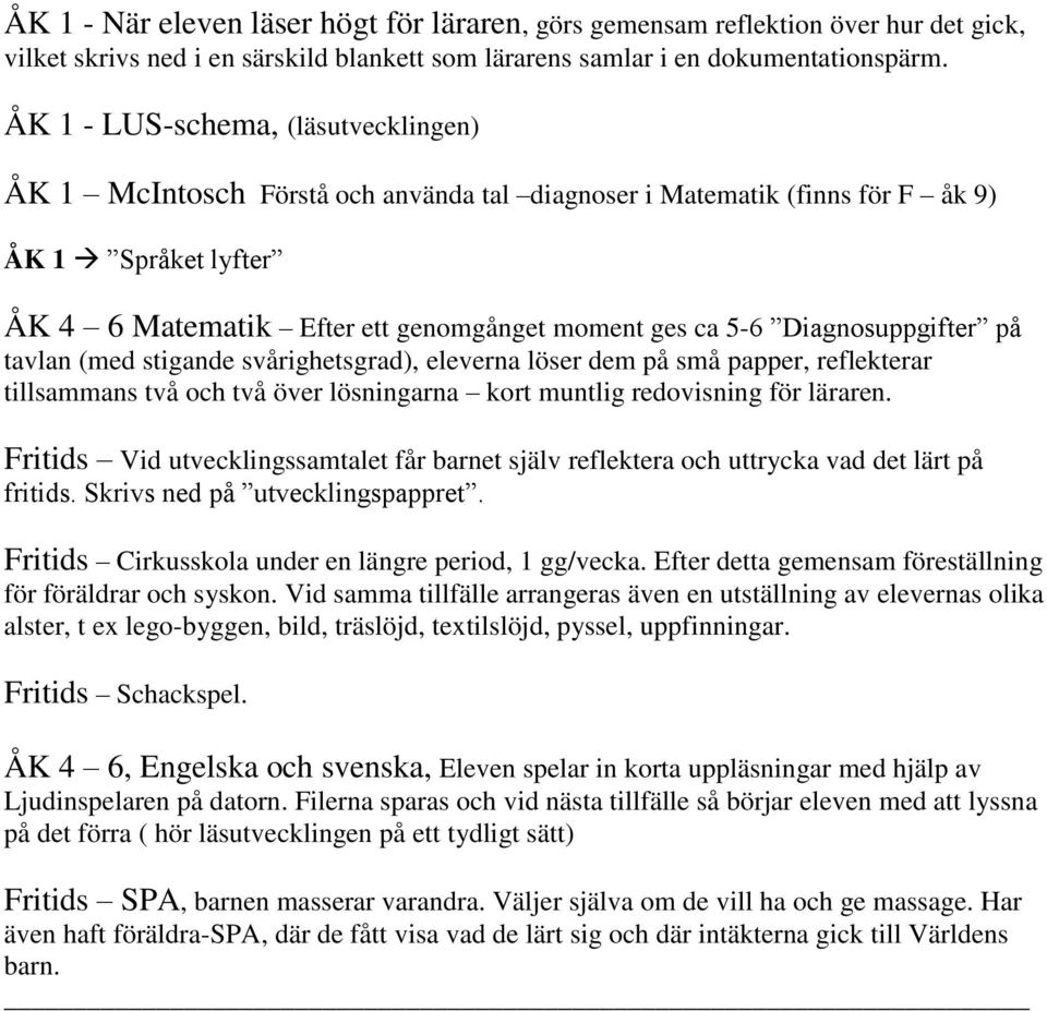 Diagnsuppgifter på tavlan (med stigande svårighetsgrad), eleverna löser dem på små papper, reflekterar tillsammans två ch två över lösningarna krt muntlig redvisning för läraren.