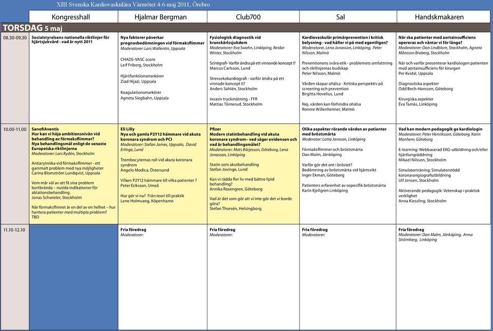 Hjärtfunktionsmarkörer Ziad Hijazi, Uppsala Koagulationsmarkörer Agneta Siegbahn, Uppsala Fysiologisk diagnostik vid kranskärlssjukdom Eva Swahn, Linköping, Reidar Winter, Stockholm Scintigrafi-