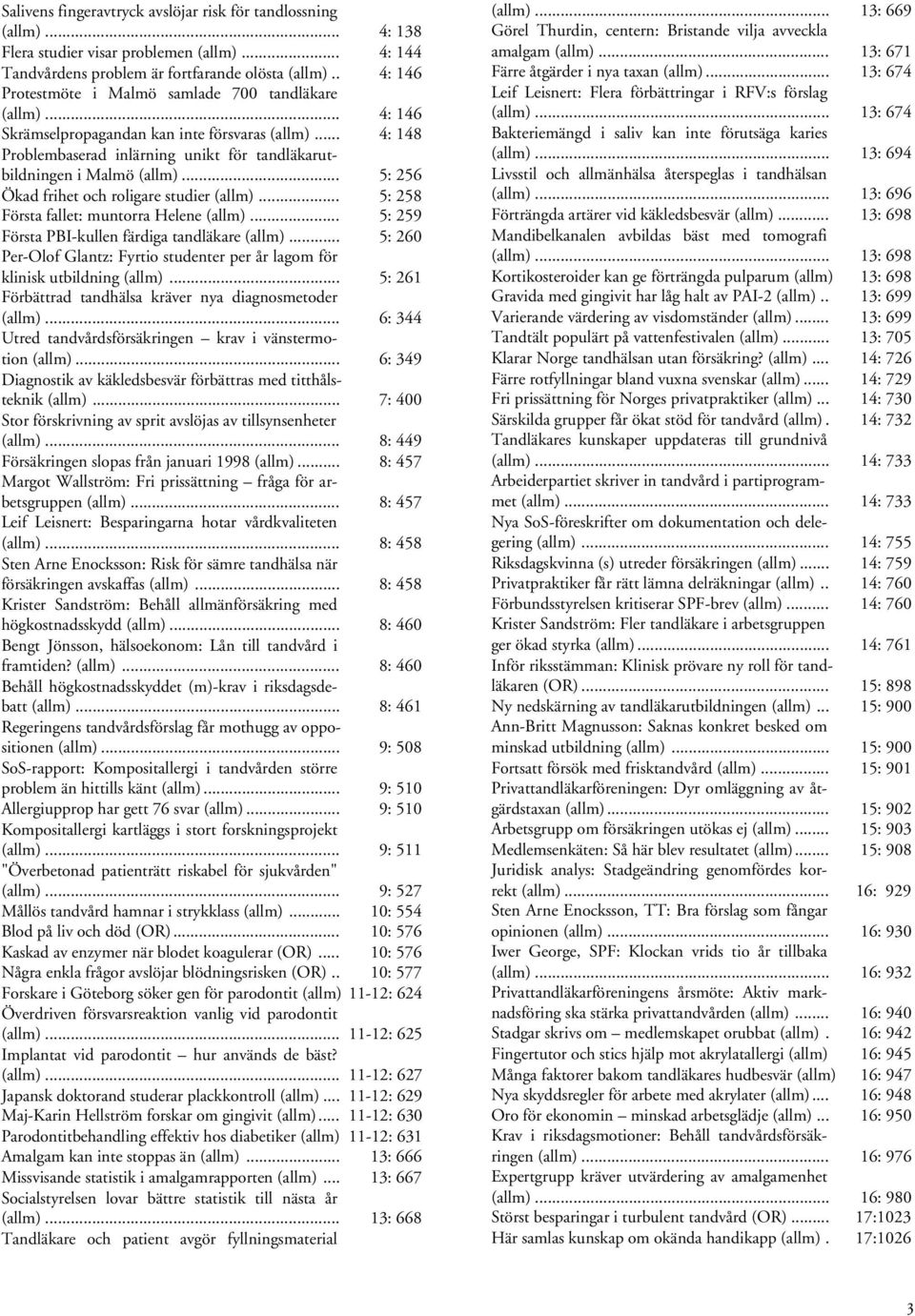 .. 5: 256 Ökad frihet och roligare studier (allm)... 5: 258 Första fallet: muntorra Helene (allm)... 5: 259 Första PBI-kullen färdiga tandläkare (allm).