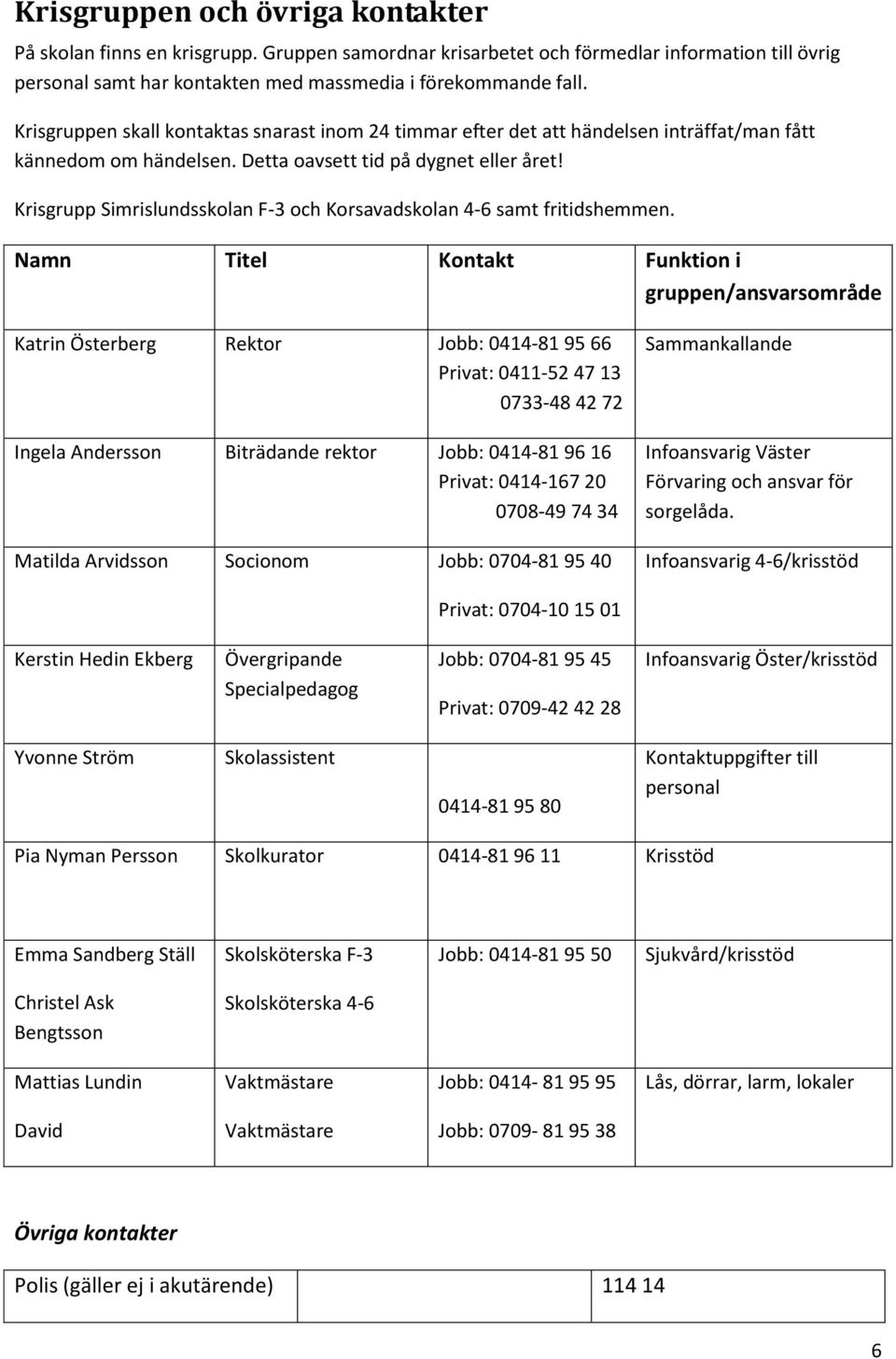 Krisgrupp Simrislundsskolan F-3 och Korsavadskolan 4-6 samt fritidshemmen.