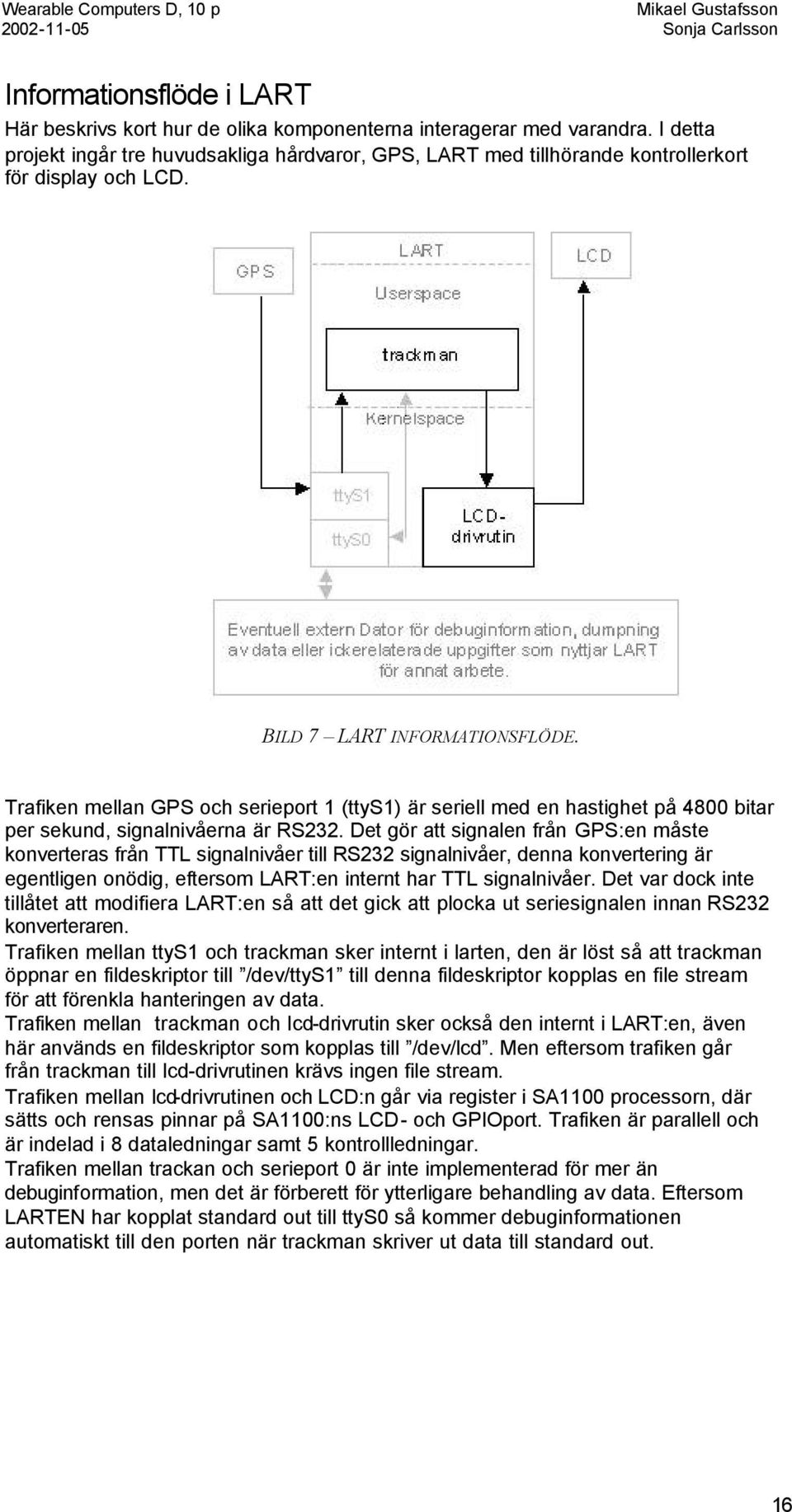 Trafiken mellan GPS och serieport 1 (ttys1) är seriell med en hastighet på 4800 bitar per sekund, signalnivåerna är RS232.