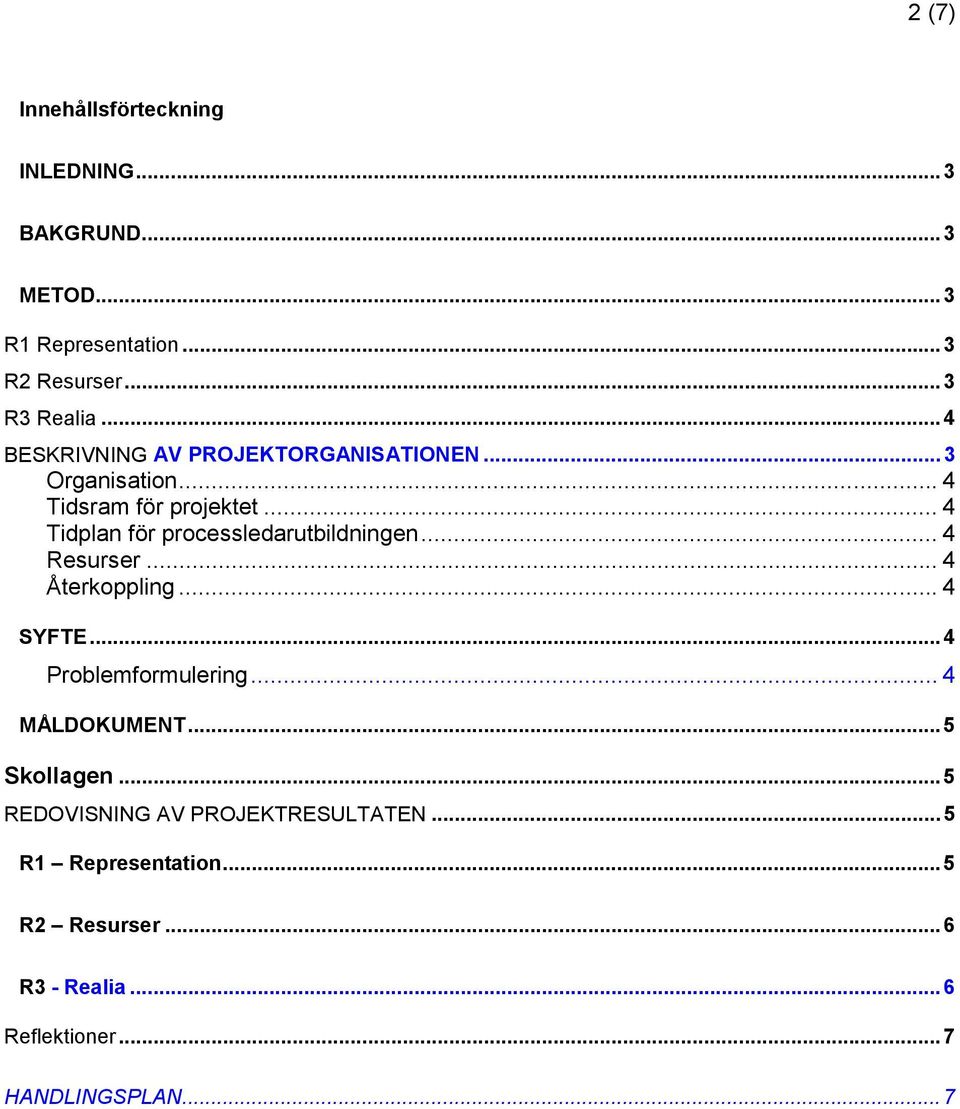 .. 4 Tidplan för processledarutbildningen... 4 Resurser... 4 Återkoppling...4 SYFTE... 4 Problemformulering.