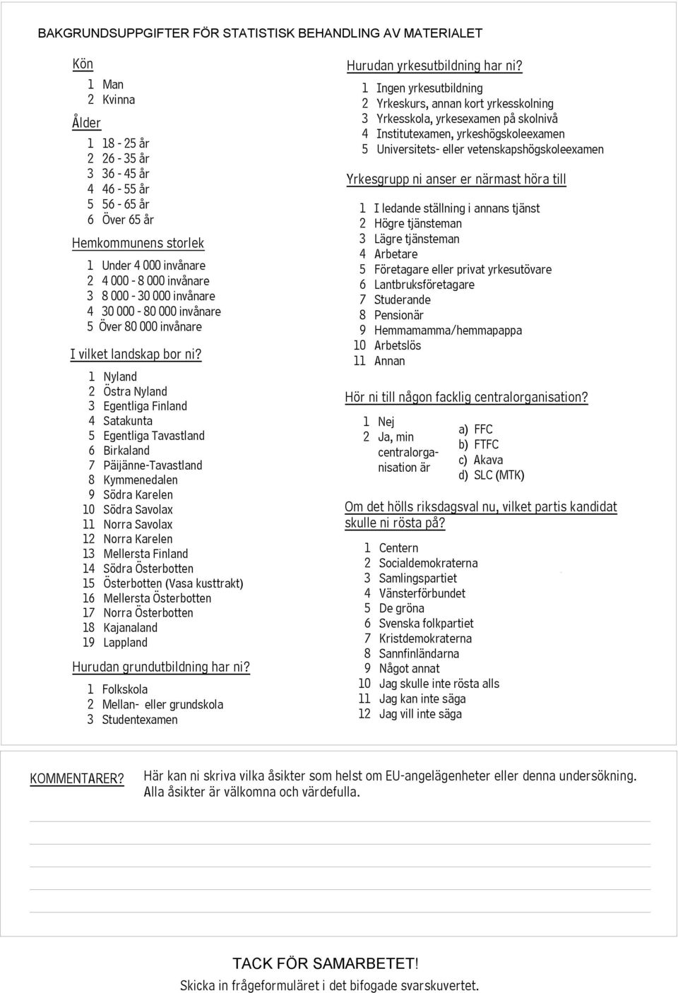 1 Nyland 2 Östra Nyland 3 Egentliga Finland 4 Satakunta 5 Egentliga Tavastland 6 Birkaland 7 Päijänne-Tavastland 8 Kymmenedalen 9 Södra Karelen 10 Södra Savolax 11 Norra Savolax 12 Norra Karelen 13