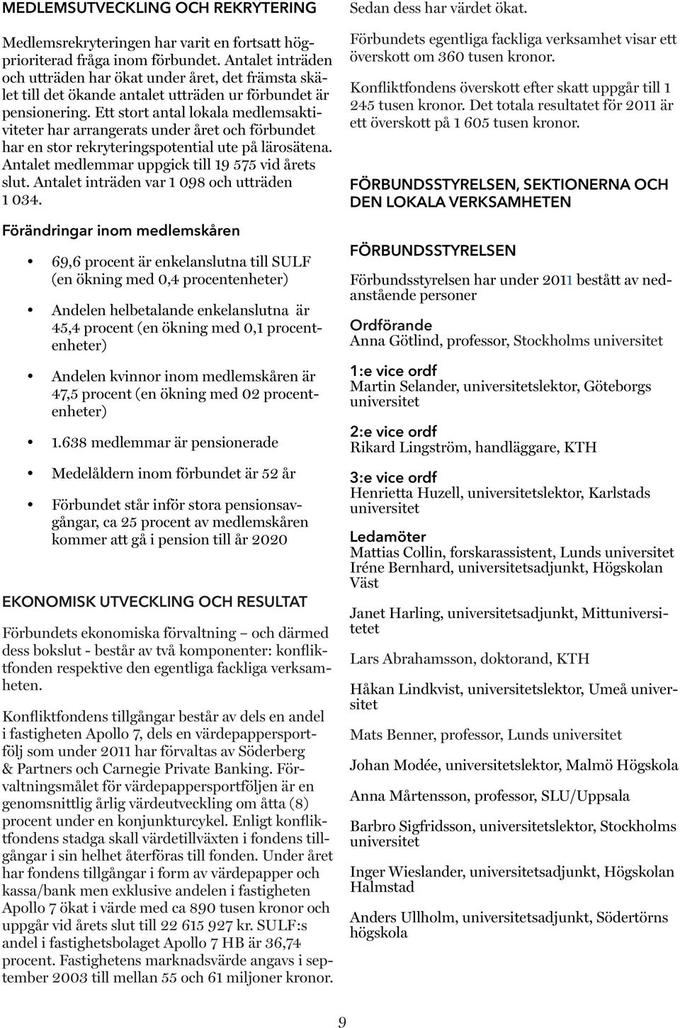 Ett stort antal lokala medlemsaktiviteter har arrangerats under året och förbundet har en stor rekryteringspotential ute på lärosätena. Antalet medlemmar uppgick till 19 575 vid årets slut.