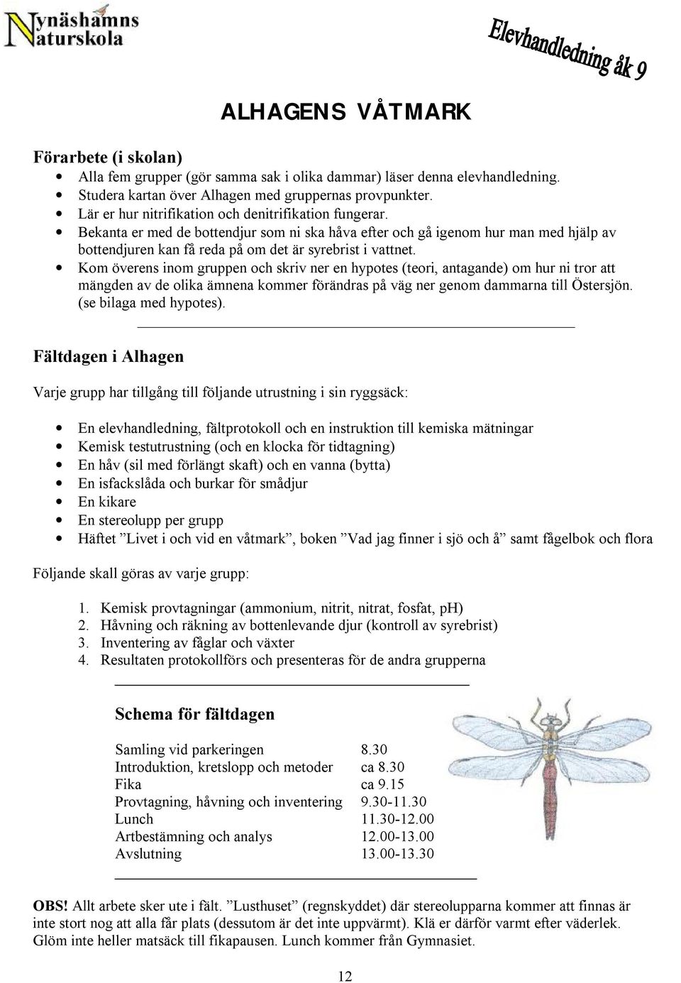 Kom överens inom gruppen och skriv ner en hypotes (teori, antagande) om hur ni tror att mängden av de olika ämnena kommer förändras på väg ner genom dammarna till stersjön. (se bilaga med hypotes).