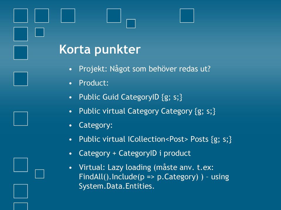 Category: Public virtual ICollection<Post> Posts {g; s;} Category + CategoryID i