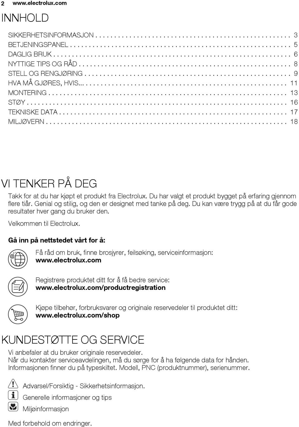 ........................................................ 11 MONTERING................................................................ 13 STØY...................................................................... 16 TEKNISKE DATA.