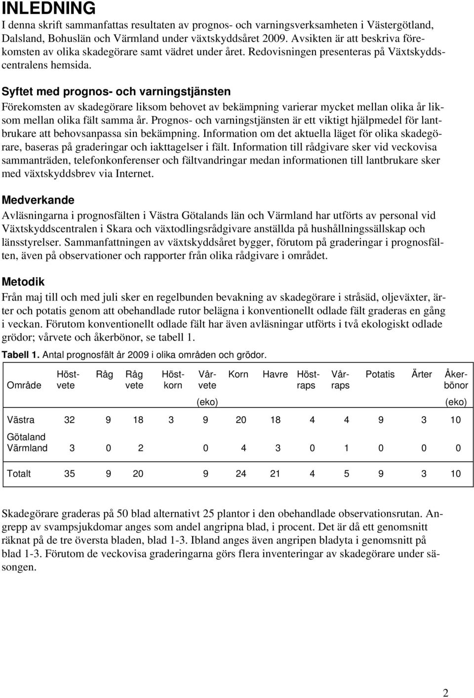 Syftet med prognos- och varningstjänsten Förekomsten av skadegörare liksom behovet av bekämpning varierar mycket mellan olika år liksom mellan olika fält samma år.