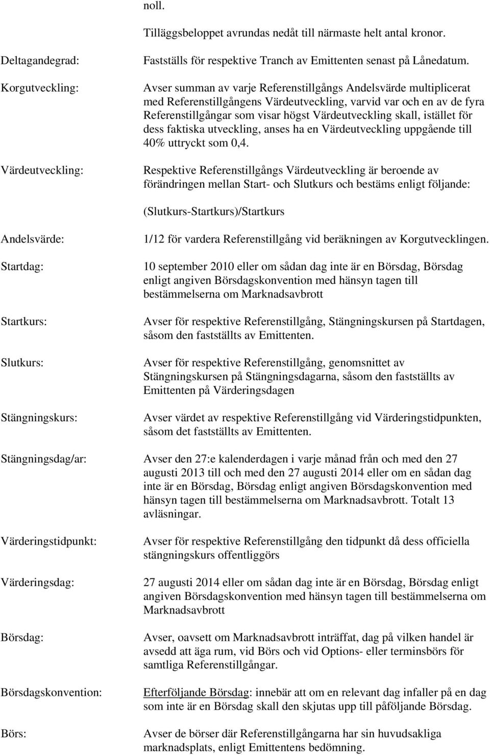 istället för dess faktiska utveckling, anses ha en Värdeutveckling uppgående till 40% uttryckt som 0,4.